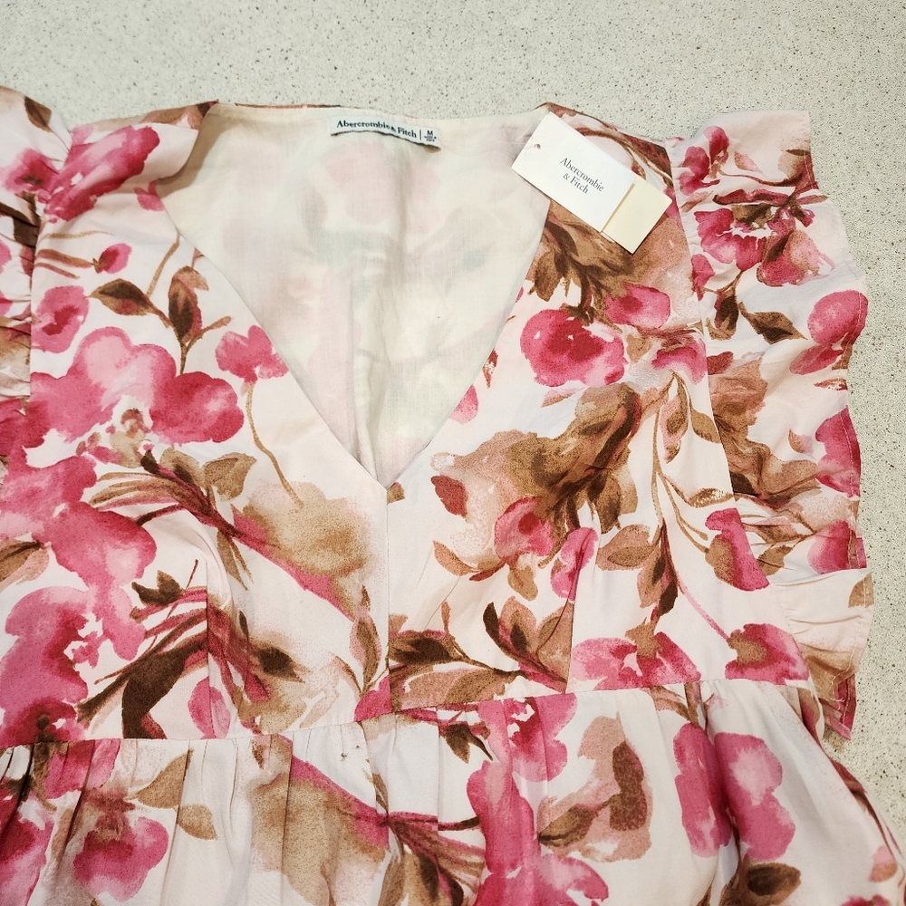 Abercrombie Fitch Dress Medium Floral Pink Whimsy Romantic Garden Fairy Ruffle - Picture 8 of 9
